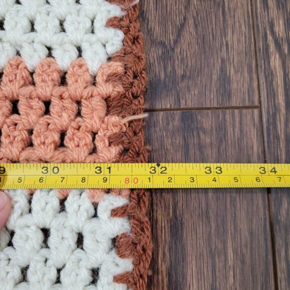 Handmade Crochet Afghan Throw Blanket Multicolored Striped Brown White Orange - Picture 7 of 10